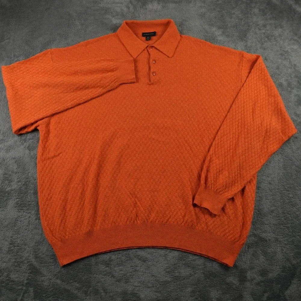 Gitman Bros Polo Sweater Mens XXL Orange Merino Cashmere Blend Made in Italy